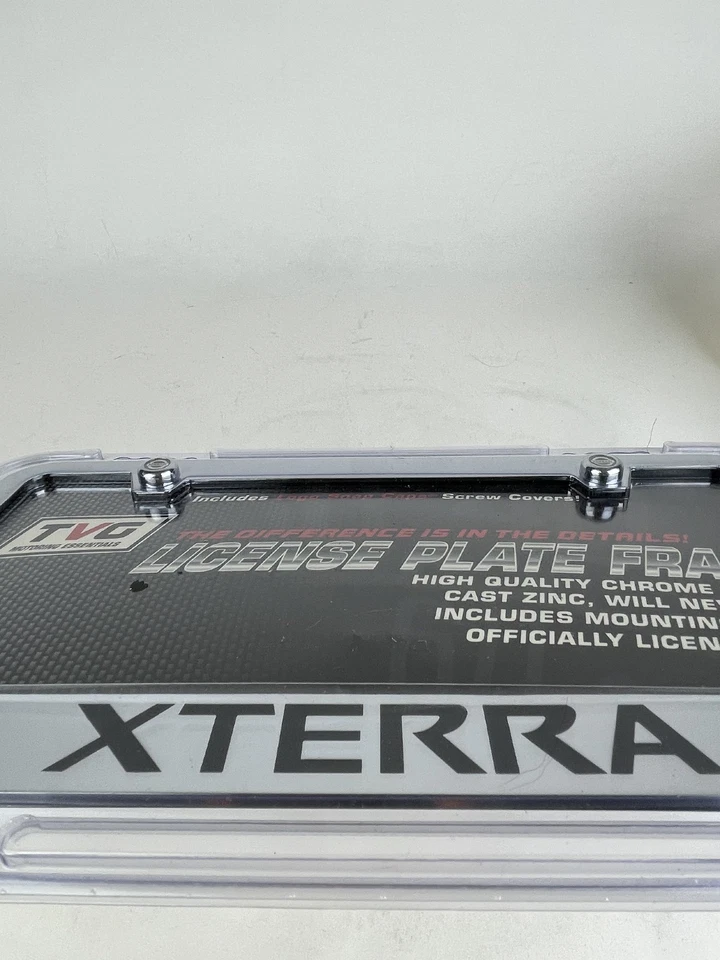 2 Metal License Frame w Screw Cap Engraved Black Letter Nissan Xterra - Image 3 of 4