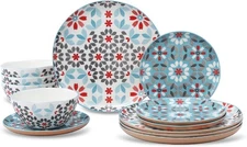 Isadora Scalloped Bone China Lightweight Chip Resistant 12 Piece Dinnerware Set,