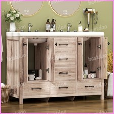 47" Freestanding Bathroom Cabinet with Double Sink Black Vanity w/ Ceramic Sink