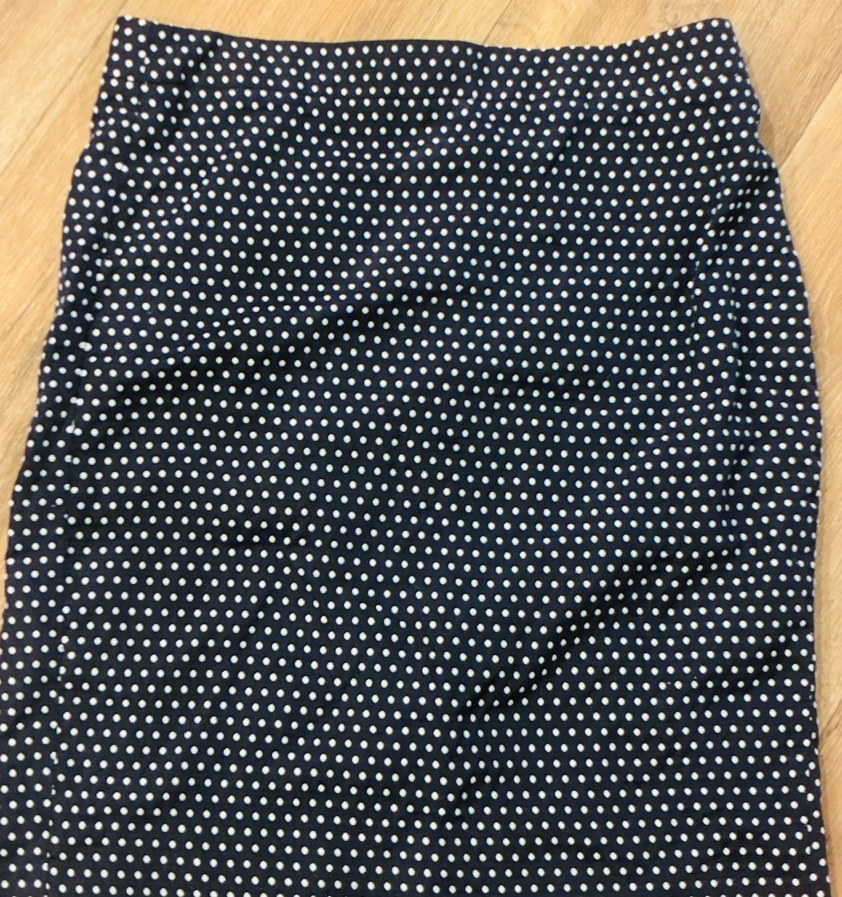 J.CREW The Pencil Skirt Navy White Polka Dot Knee Length Slit Size 8