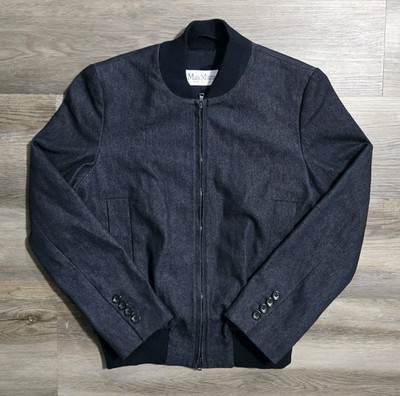 Max Mara Made in Italy Navy Blue Zip-Up Bomber Jacket - Size S (IT 40)