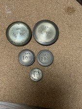 Set Of Vintage GPO Brass Weights 2 X 4oz, 2 x1oz, 1 X 1/2 oz - Royal Cypher ER