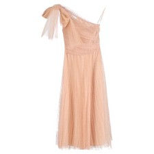 Red Valentino One-Shoulder Pleated Point D'esprit Tulle Midi Dress In  Po Size