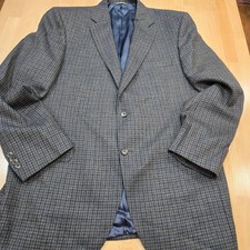 Jack Victor Exclusive Collection Blue Brown Plaid Wool Blazer - 42L