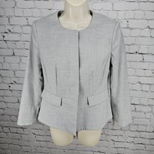 Ann Taylor Grey Buttoned Collarless 3/4 Sleeve Lined Stretch Suit Jacket 0