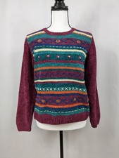 Vtg Floral Sweater Chenille Sweater Granny Cottage Hippie Garden Multicolor A051