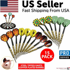 Professional Steel Tip Darts Set - 15 Pack Flights Slim Barrel - Fast US Ship