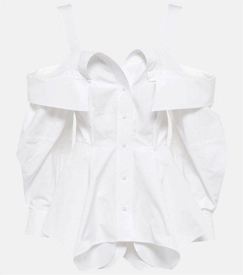 Alexander McQueen — Alexander McQueen White Off The Shoulder Button Down Shirt