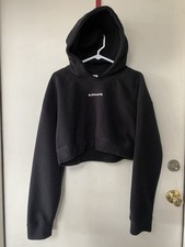 Alphalete Cropped Black Hoodie Sweatshirt Logo Fleece Size Medium