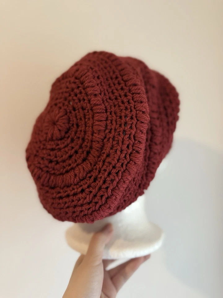 Hand Knit Beanie Women Cable Slouchy Hat in Burgundy - image 2 of 4