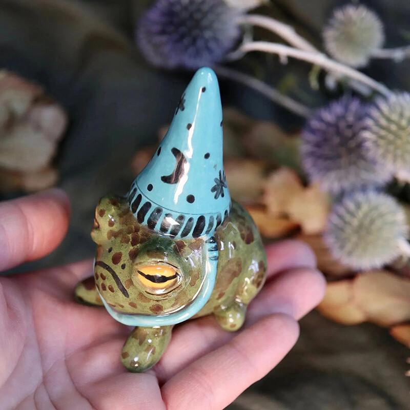 Frog Statues Garden Witch Hat Little Frog Statue Resin Figurine Art