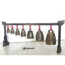 Artistic Chinese Bronze Gong Set with 7 Bells for Sound Healing and Meditation