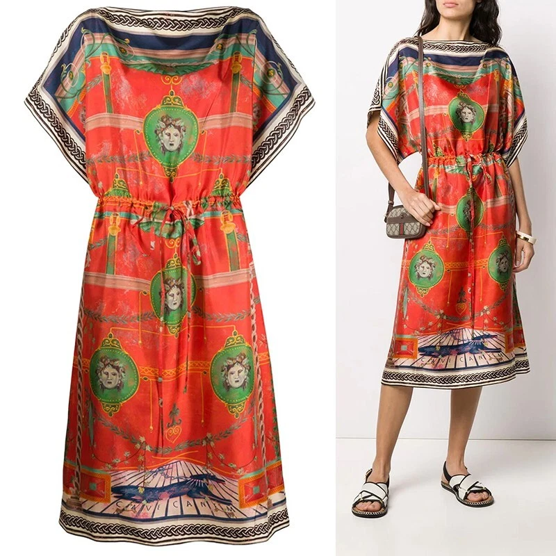 ROBE GUCCI NEUVE 3 orange CONTE ROMAIN IMPRIMÉ GREC soie sergé caftan