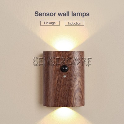 Wooden Human Infrared LED Night Light USB Rechargeable Induction Wall Lamp