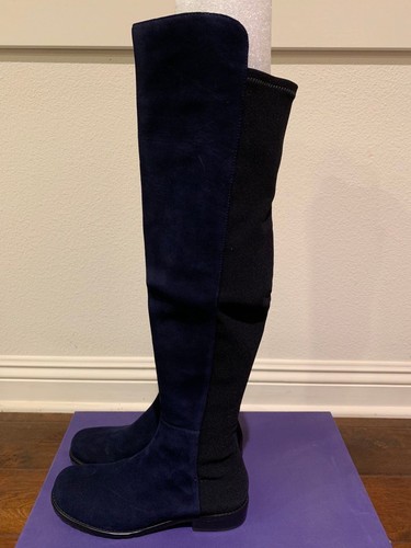 Authentic Stuart Weitzman Women's 5050 Over-the-Knee Boots Nice Blue Suede NIB - Picture 5 of 7