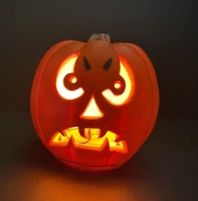 Vtg Jack-O-Lantern Blow Mold Pumpkin Paper Magic Group Light Up Angry Down Mouth