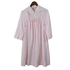 Vintage 80s Fleece Housecoat Robe Size Small Lace pink 1/2 Zip Granny midi