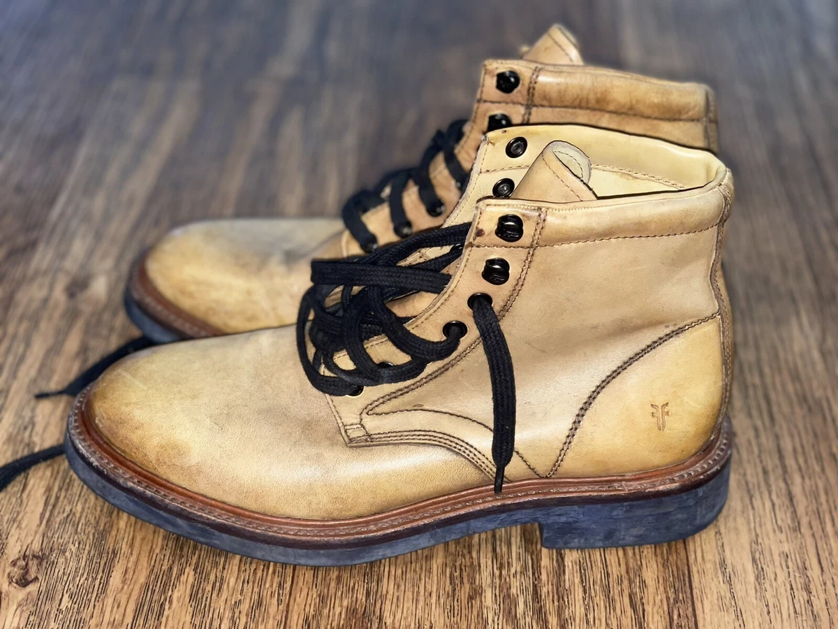 Frye Men s Gordon Lace Up Combat Boot Light Tan Mustard. Size 8