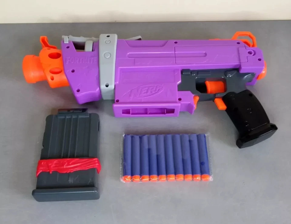 NERF Fortnite SMG-E Pistolet Automatique Violet Mauve Chargeur 6 + 10 Fléchettes - Photo 2/4