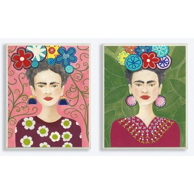 Frida Fashion Designer Pattern Pink Green Painting Wall Plaque, 2pc, Each 10 ...