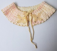 Antique Pink Ribbon Pearl Beaded Flowers Tie On Peter Pan Collar