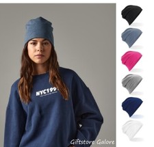 Image of Cotton Jersey Beanie Hat Mens Womens Beechfield Soft Stretch Beenie Cap