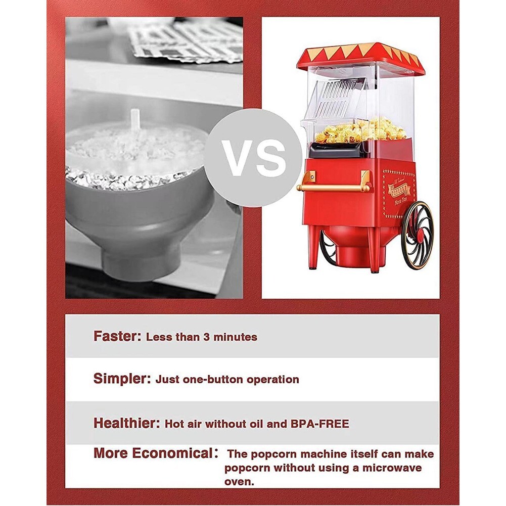 Macchina Popcorn Elettrica Stile Retrò Aria Calda 25g Rosso - Foto 11