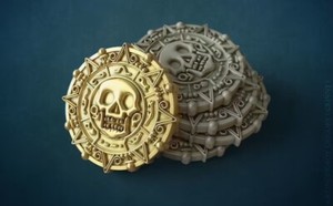 Authentic Pirates of Caribbean aztec skull coin necklace, Pirates of Caribbean Cursed Coin