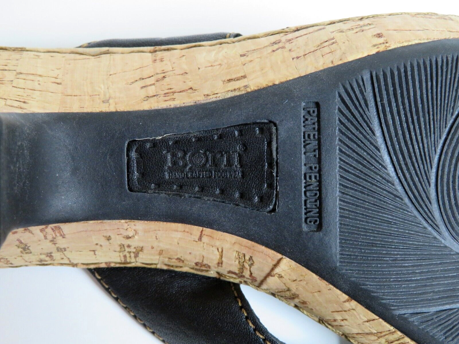 BORN Black Leather Sandals Cork Wedge Heels Slide… - image 9