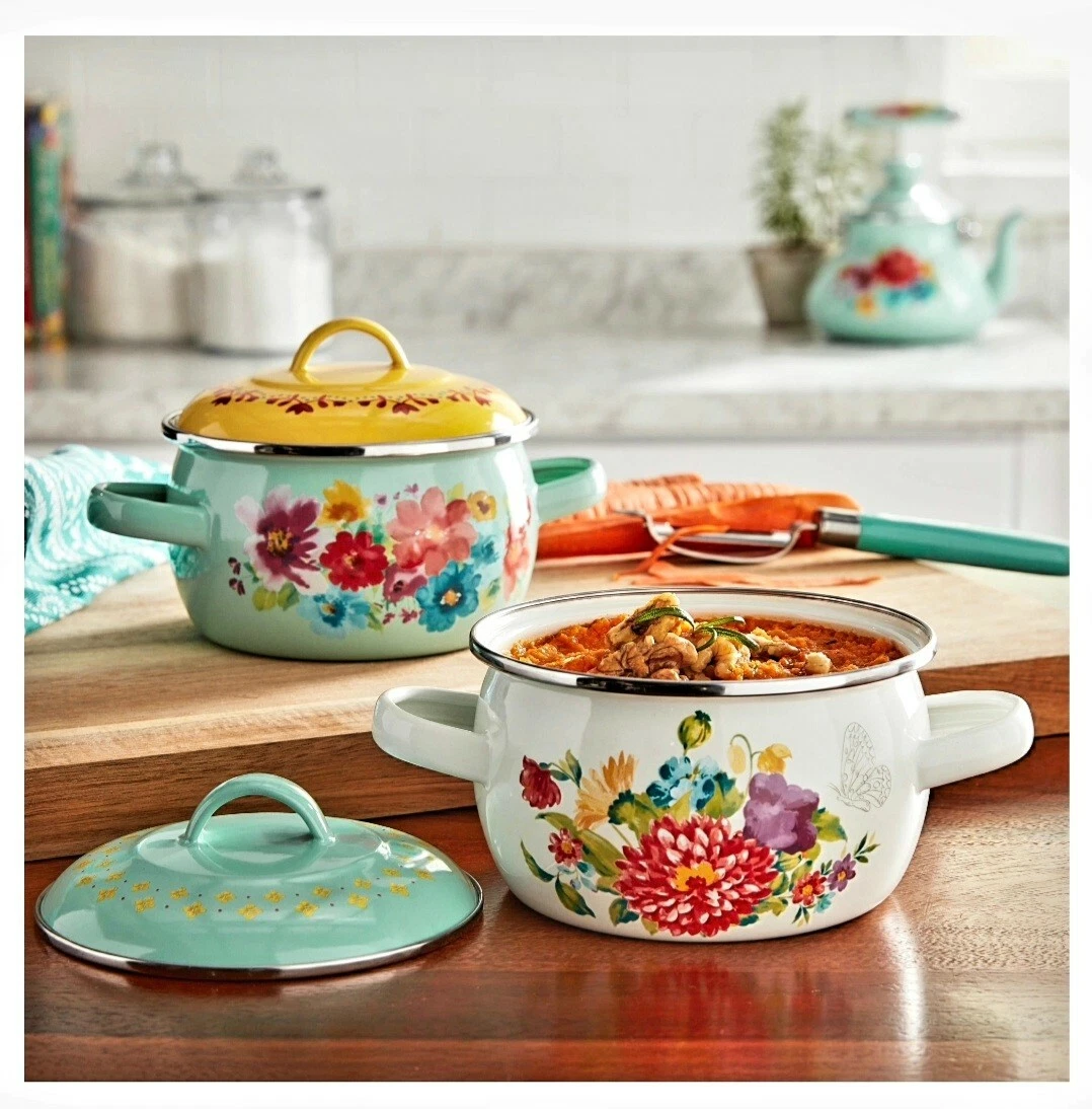 The Pioneer Woman 1.05-Qt. Mini Dutch Oven Set, Breezy Blossom, Enamel On  Steel