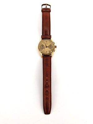 Vintage Chronographe Suisse 17 Rubis 18K Gold Brown Band Watch | eBay
