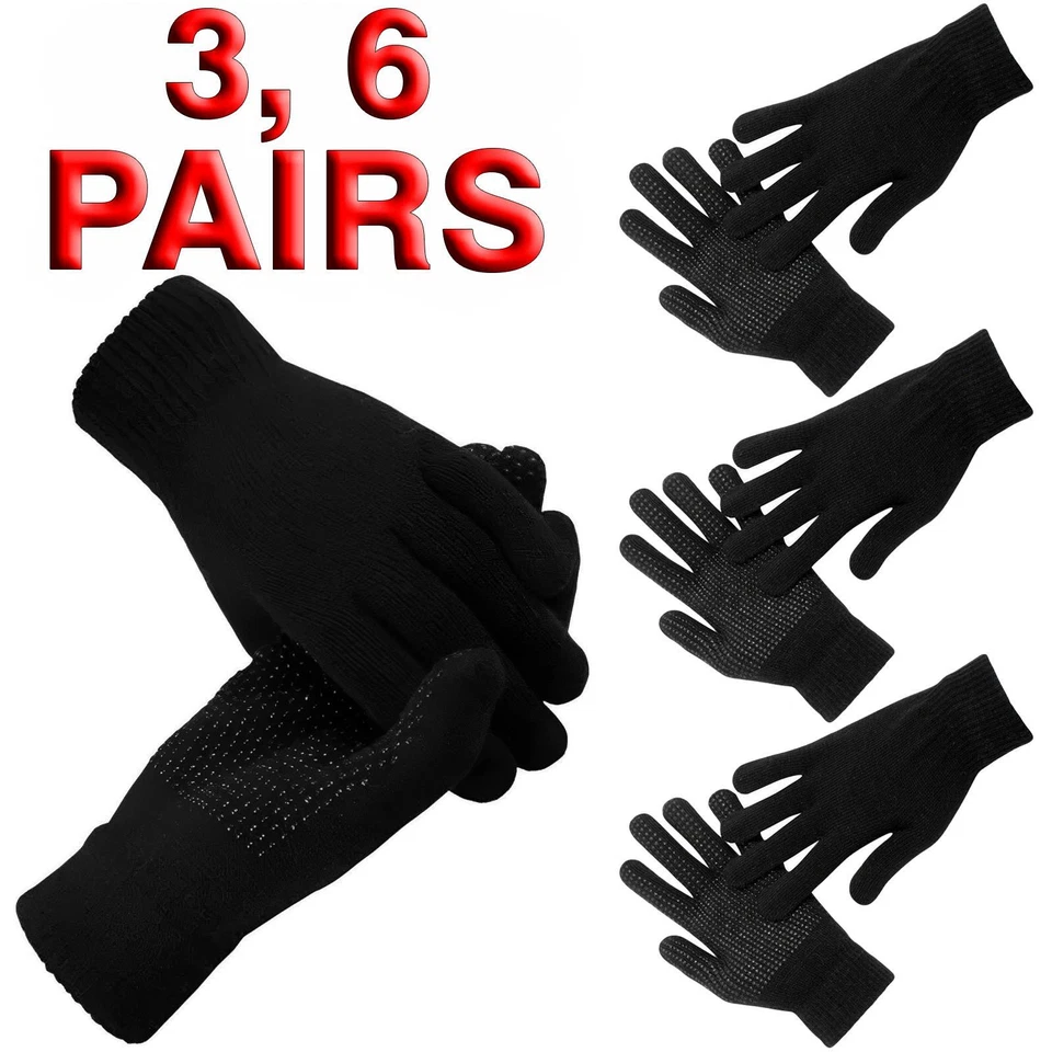 TRUE FACE 3,6 Pairs Gripper Gloves Men Adult Magic Winter Warm Thermal Full Finger Glove