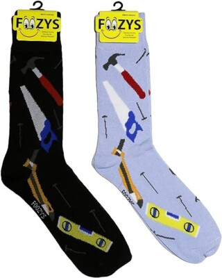 Tools Technician Repairman Hammer Saw Nails Compass 2 Pairs Men's Socks