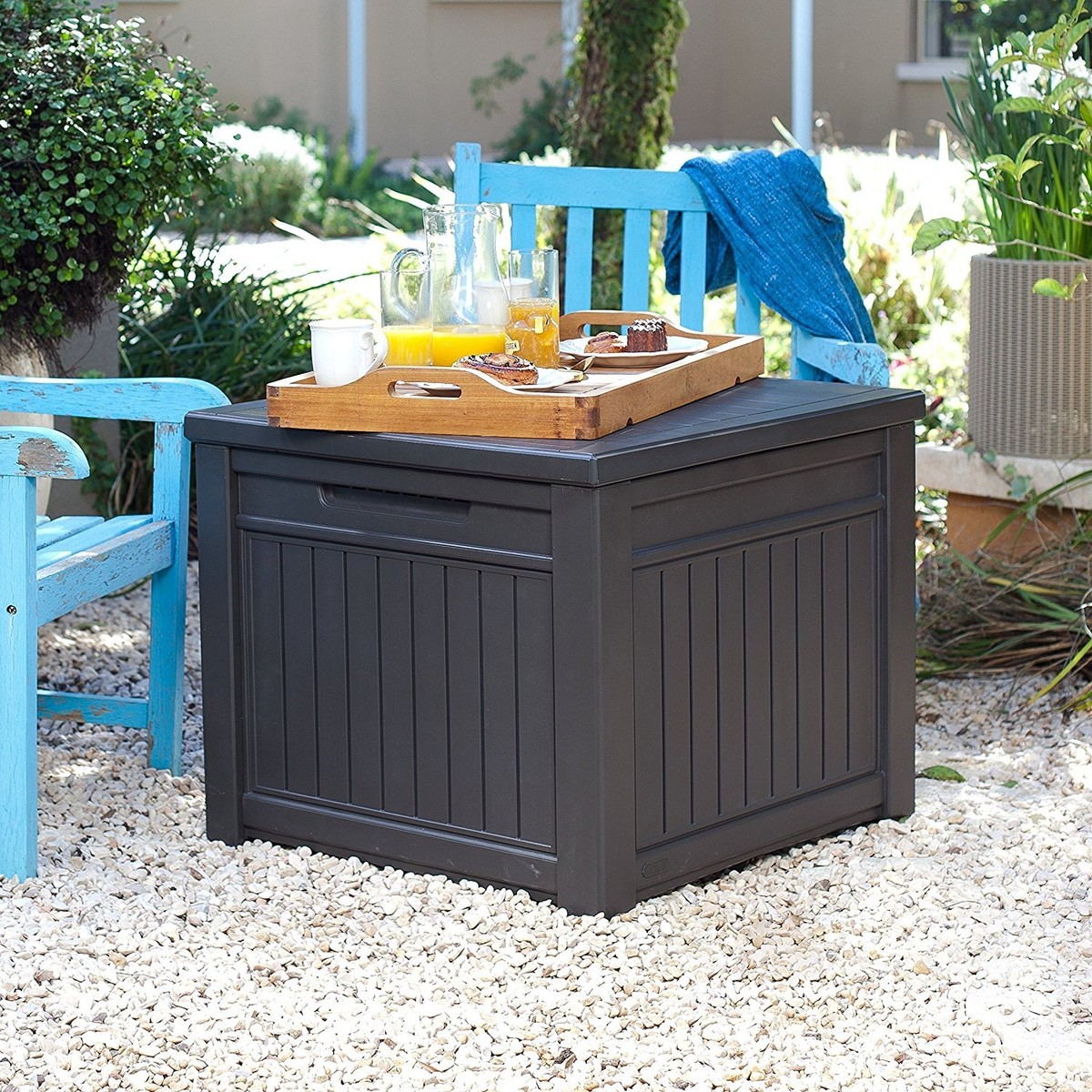 KETER CUBE Wood-Style Outdoor Garden Weatherproof Storage Chest