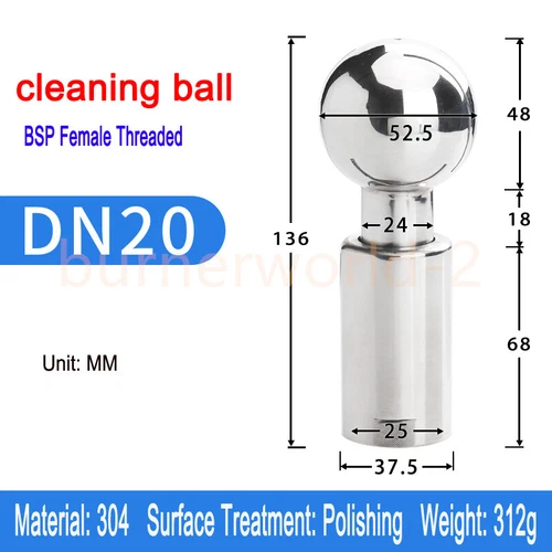 Rotary Spray Ball Cleaning Head 1/2" 3/4"1" 2" Rotating Tank Washing Nozzle CIP - Picture 5 of 9