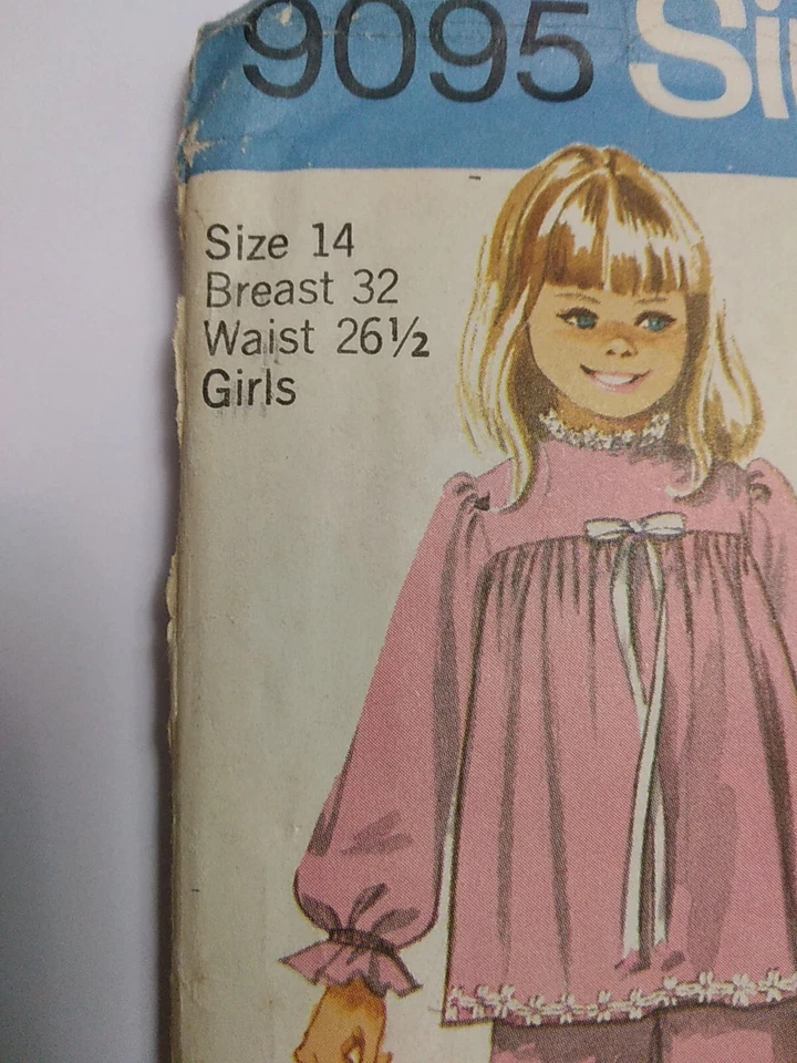 Nightgown Sleep Set Pajamas Girls 14 Simplicity 9095 Sewing Pattern Cut VTG - Image 2 of 4