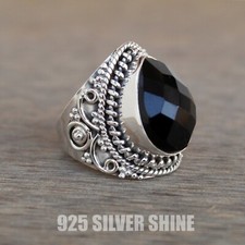BLACK ONYX NATURAL GEMSTONE 925 STERLING SILVER HANDMADE JEWELRY RING 3 TO 12