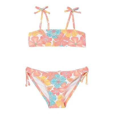Sunuva Maillot Bikini Bandeau Fleurs Néon Rose Pêche Fille 5-6 Ans S2222 - Photo 1/4