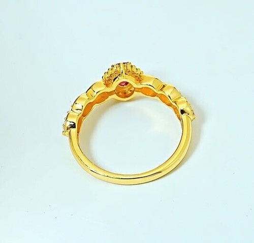 Stunning 2Ct Oval Cut Simulated Pink Ruby Wedding Ring In 14k Yellow Gold Plated - Picture 7 of 8