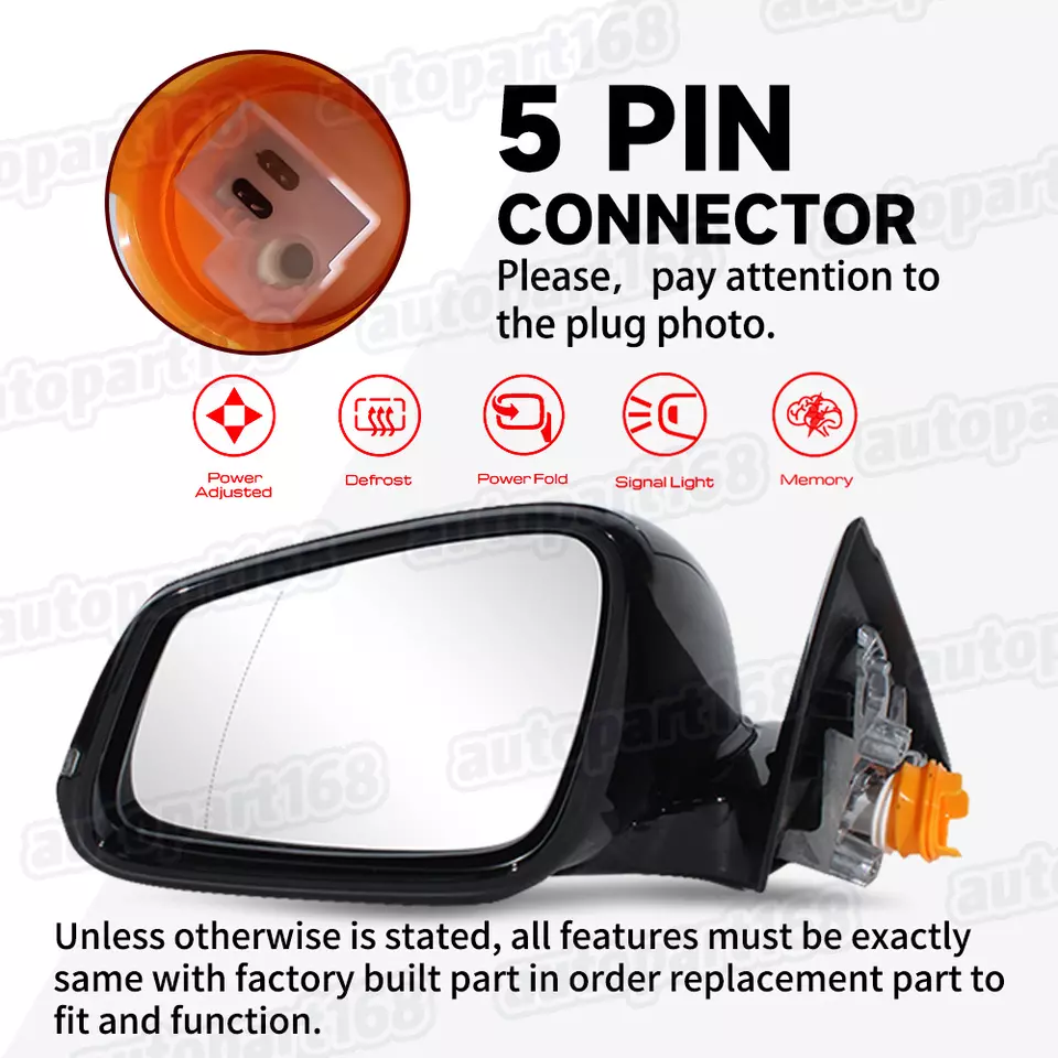 For 2015 2016-2020 BMW F32 428i 435i 440i Heated Power Mirror Black 5-Pin Left - Imagem 3 de 4