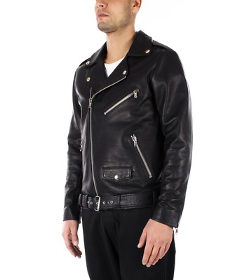 Italienische Handarbeit Herren Echt Slim Fit Leder Biker Jacke SCHWARZ