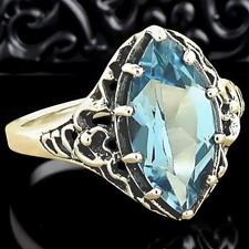 GENUINE 3CT SKY BLUE TOPAZ ANTIQUE STYLE 925 SOLID STERLING SILVER RING   1017