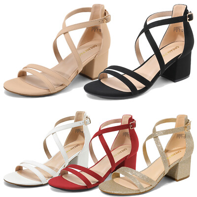 Women Heeled Sandals Low Chunky Block Heels Wedding Bridal Party Dress Sandals