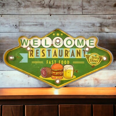 Vintage Metall 3D LED Logo Schild Diner Restaurant Bier Fast Food Wandrelief