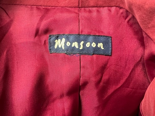MONSOON Jacket 16 Dark Red 100% Silk Long Sleeve Button Pockets - Afbeelding 2 van 13
