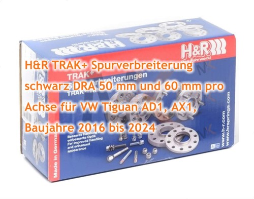 Placas de carril H&R negras DRA 50 mm y 60 mm/eje para VW Tiguan AD1 AX1 2016-2024 - Imagen 3 de 4