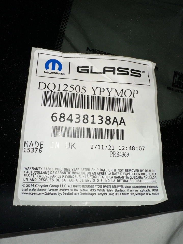 Jeep Renegade 2017 pasajero izquierdo Mopar cuarto ventana vidrio 68438138AA-001 Foto 4 de 4