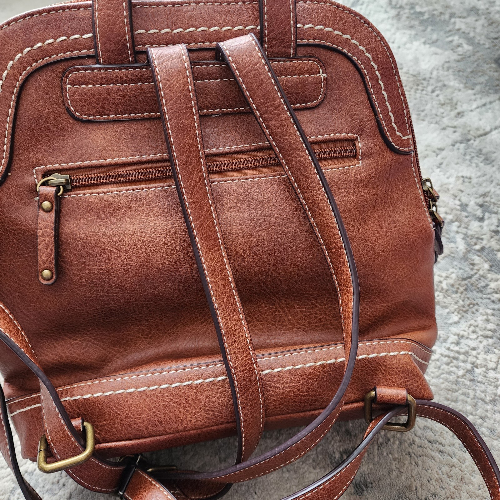 BOC Adjustable Strap Mini Backpack Brown Faux Lea… - image 12