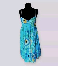 Tommy Hilfiger Dress A-Line Open Strappy Blue Cotton Silk Pattern Floral size 8