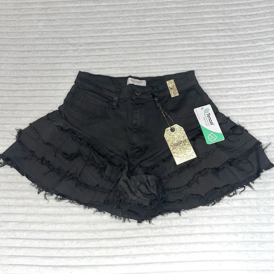 NWT High Waisted Black Ruffle Shorts Vibrant MIU Made in USA - Image 2 of 4